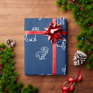 Papier Cadeau Dinosaures de dessin animé blanc charmants sur fon
