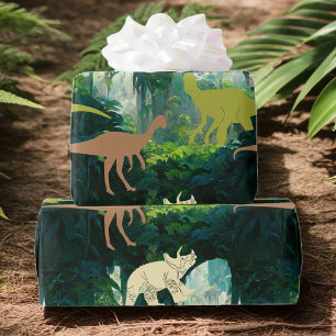 Papier Cadeau Dinosaures de la jungle préhistorique