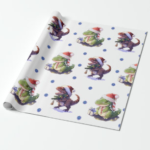 Papier Cadeau Dinosaures de Noël amusants et amusants sur blanc