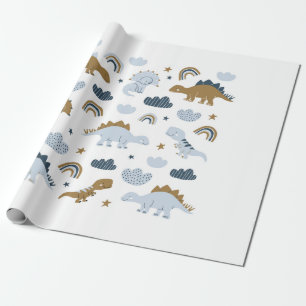 Papier Cadeau Dinosaures dessinés à la main dans le style scandi