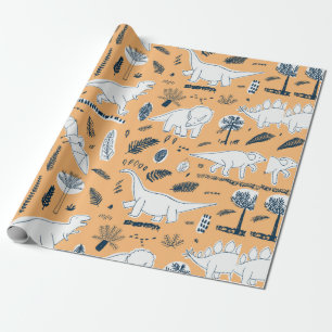 Papier Cadeau dinosaures drôles avec motif feuille de palme