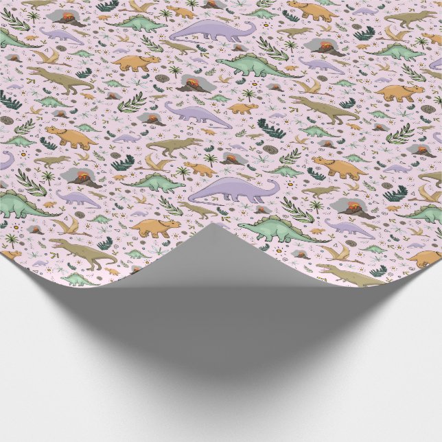 Papier Cadeau Dinosaures en rose (Coin)