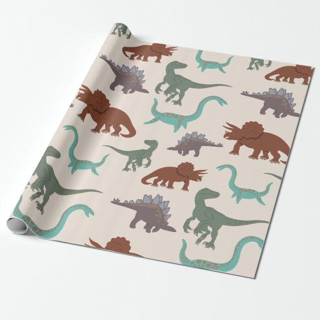 Papier Cadeau Dinosaures Enfants Joueurs  (Déroulé)