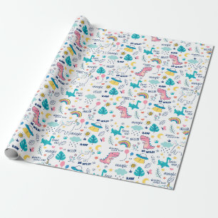 Papier Cadeau Dinosaures et licornes pour enfants