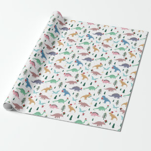 Papier Cadeau Dinosaures festifs Motif de Noël