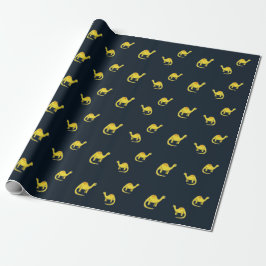 Papier Cadeau Dinosaures jaunes mignons motif sur bleu