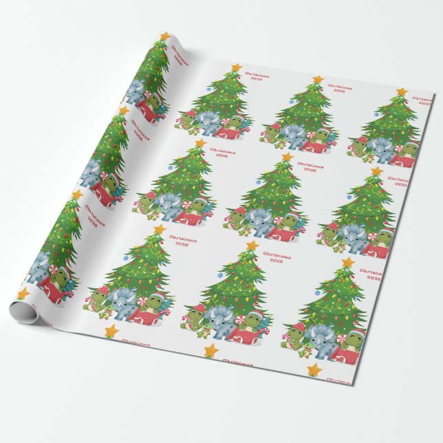 Papier Cadeau Dinosaures papier d'emballage de Noël personnalisa (Déroulé)