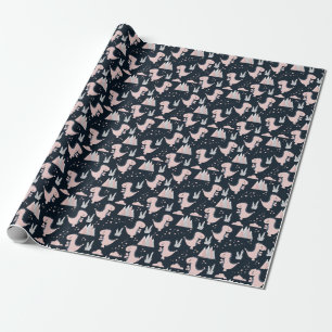 Papier Cadeau dinosaures roses, arrière - plan sombre, mignonett