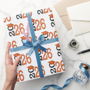 Papier Cadeau Diplômé 2026 Orange et Noir