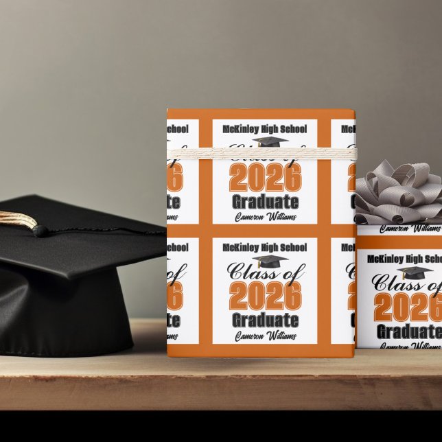 Papier Cadeau Diplômé de la promotion orange personnalisée 2026 (Créateur téléchargé)