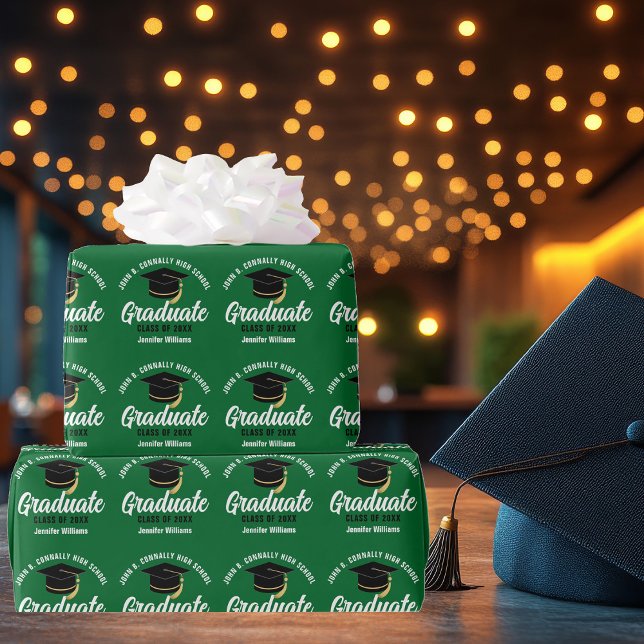 Papier Cadeau Diplômé Vert Personnalisable pour la Remise des Di (Créateur téléchargé)