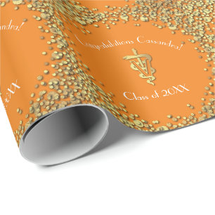 Papier Cadeau Diplômé Vétérinaire Orange Or