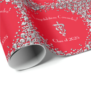Papier Cadeau Diplômé Vétérinaire Rouge Argent