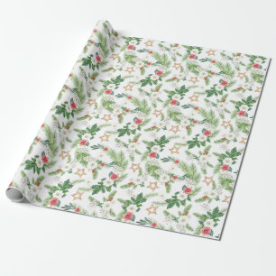 Papier Cadeau Direction des Roses de l'aquarelle de Noël