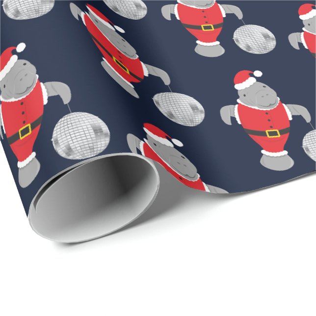 Papier Cadeau Disco Ball Père Noël Manatee Noël (Coin rond)