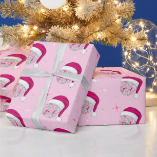 Papier Cadeau Disco Ball Santa Hat Papier à enveloppement rose