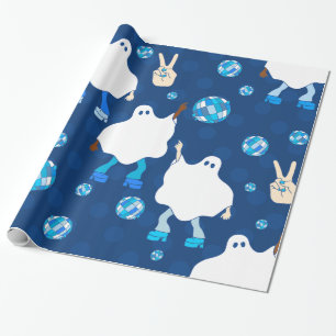Papier Cadeau disco halloween fantôme africain bleu