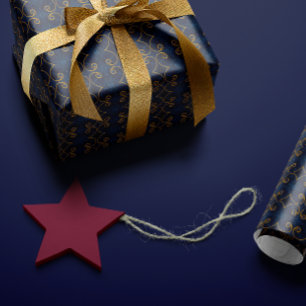 Papier Cadeau Distingué Royal Navy Blue Gold Intricable