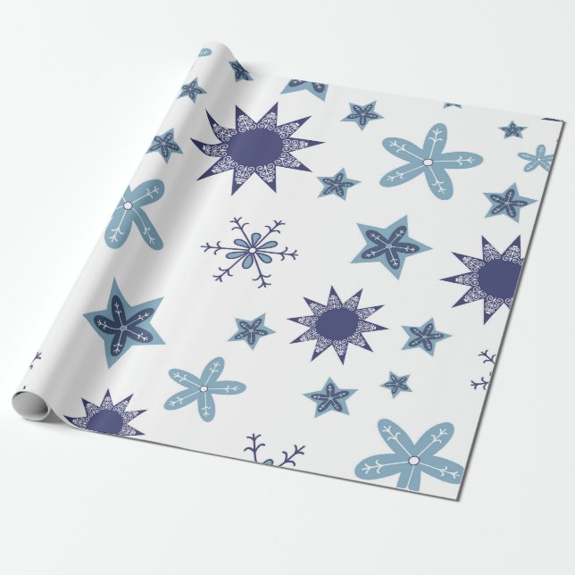 Papier Cadeau Ditsy Snowflake pattern backgrounds textures (Déroulé)