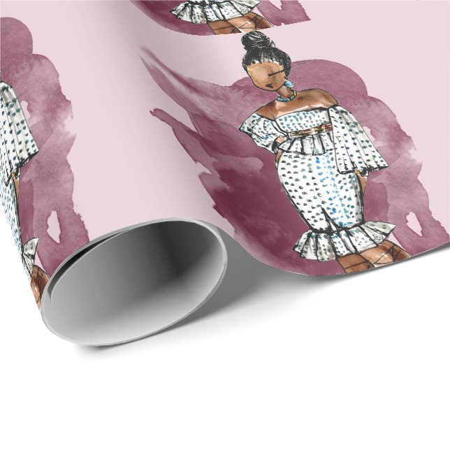 Papier Cadeau Diva de charme de croquis d'équipement (Coin rond)