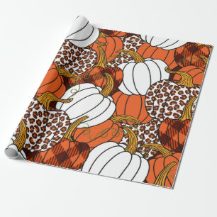 Papier Cadeau Divers citrouilles. Leopard, orange, blanc et buf