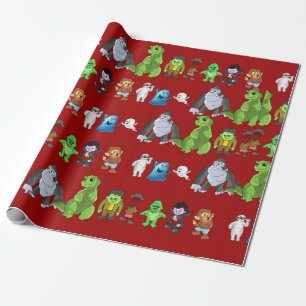 Papier Cadeau Dix Petits Monstres Enveloppant Papier (Rouge)