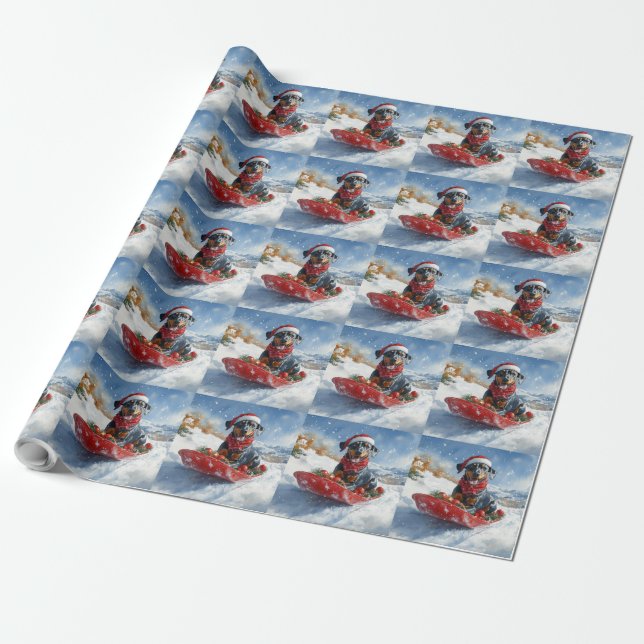 Papier Cadeau Doberman Dog in Sledge Let it Neige Noël (Déroulé)