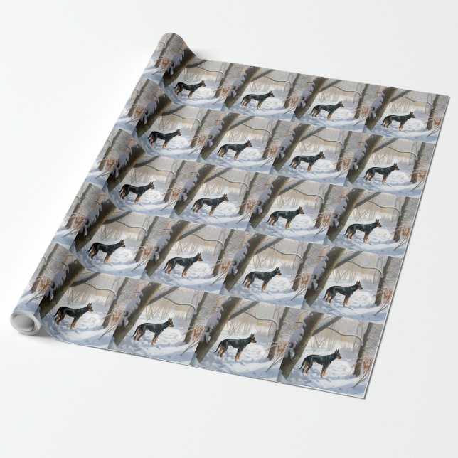 Papier Cadeau Doberman Pinscher Laisser Neige Noël (Déroulé)