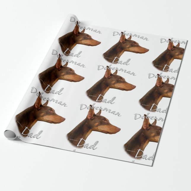 Papier Cadeau Doberman Pinscher (rouge) Papa 2 (Déroulé)