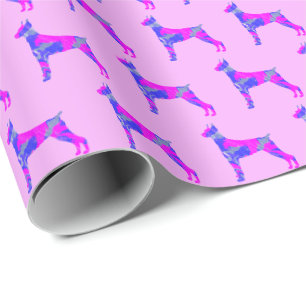 Papier Cadeau Doberman Pinshe Chien Silhouette rose/bleu rose ca