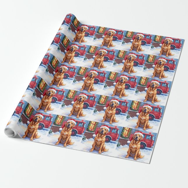 Papier Cadeau Dogue de Bordeaux Firefighter Station Santa Hat (Déroulé)