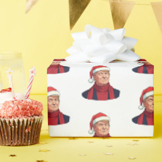 Papier Cadeau Donald Trump avec le Casquette du Père Noël Joyeux