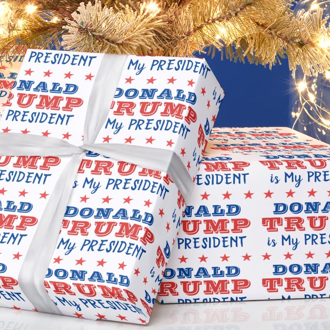 Papier Cadeau Donald TRUMP est mon président qui emballe le papi (in-situ depiction of wrapping paper)