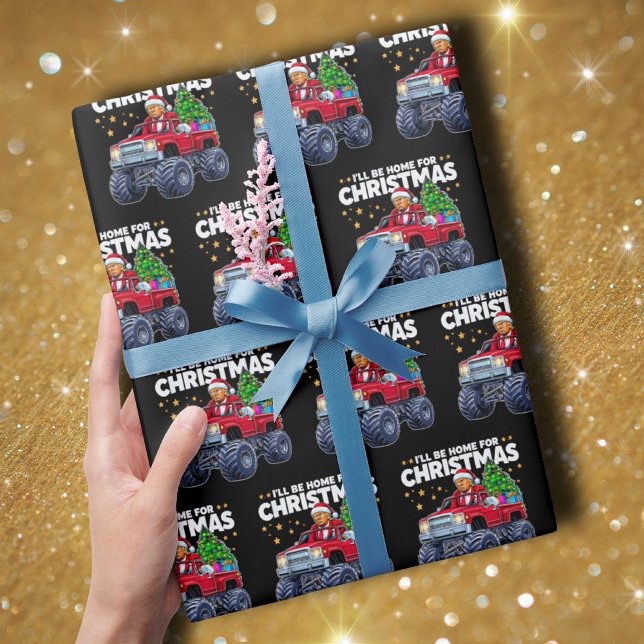 Papier Cadeau Donald Trump Noël | Je serai à la maison pour Noël (Créateur téléchargé)