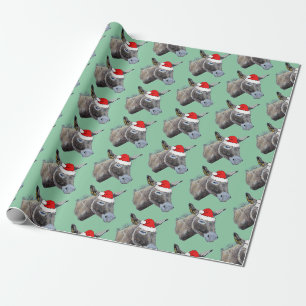 Papier Cadeau Donkey Love portant un chapeau de Santa