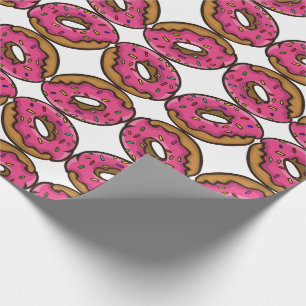 Papier Cadeau Donut glacé rose avec fête de pépites arc-en-ciel