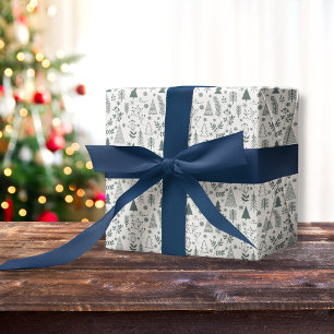 Papier Cadeau Doodinavie sapins Noël bleu