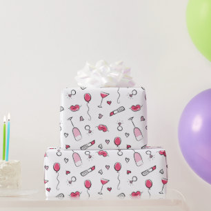 Papier Cadeau Doodités nuptiales roses et noires chaudes