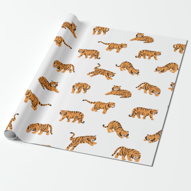 Papier Cadeau Doodle animal tigre japonais sans soudure main vin (Déroulé)