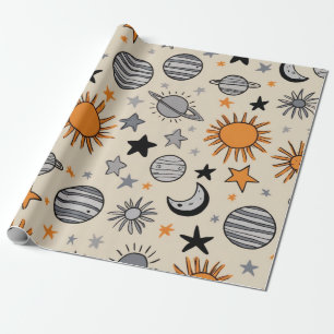Papier Cadeau Doodle céleste fantaisiste