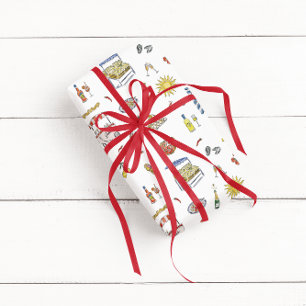 Papier Cadeau Doodle d'été italien méditerranéen