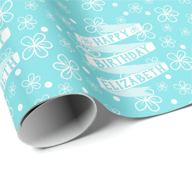 Papier Cadeau Doodle Fleur d'anniversaire personnalisé (Coin rond)