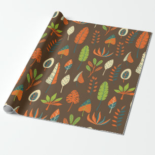 Papier Cadeau Doodle main tiré Motif tropical avec Feuilles sur
