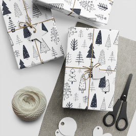 Papier Cadeau Doodle moderne Noël Pins de Forêt Sauvage arbres