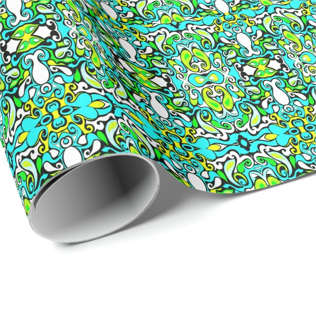 Papier Cadeau doodle pivotant rétro 60s les années 70 style vint (Coin rond)