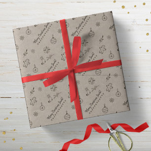 Papier Cadeau Doodles de Noël Kraft Monochrome