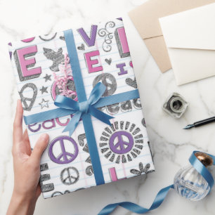 Papier Cadeau Doodles De Paix Et D'Amour