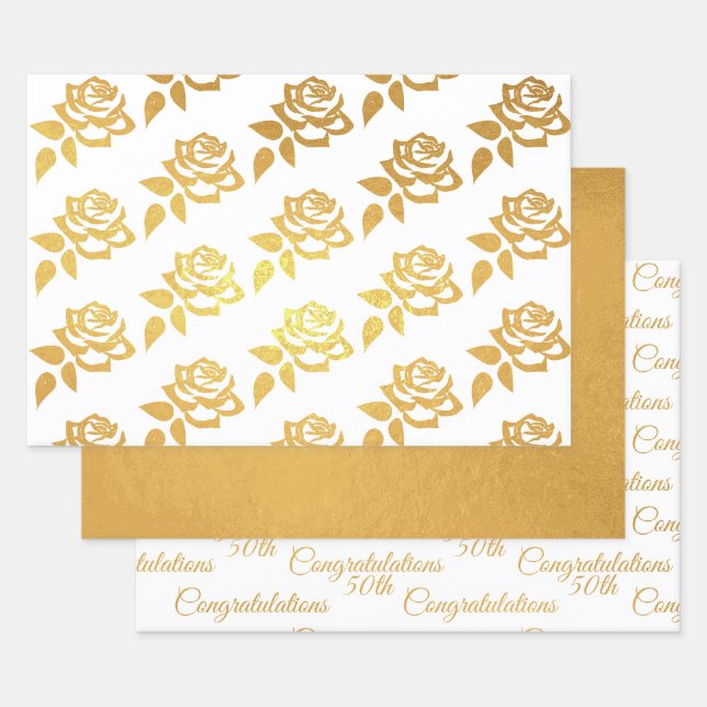 Papier Cadeau Doré Anniversaire du papier-Rose d'enveloppement d'huil (Lot)