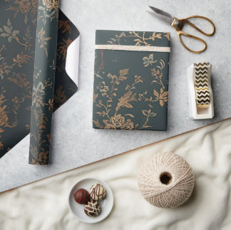 Papier cadeau doré baroque | Floral