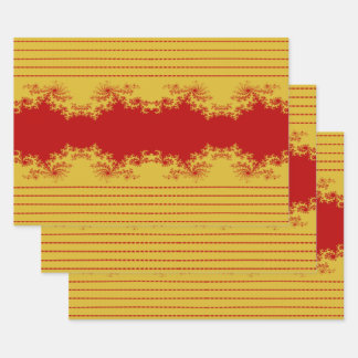 Papier cadeau doré et rouge motif Fractale de Noël